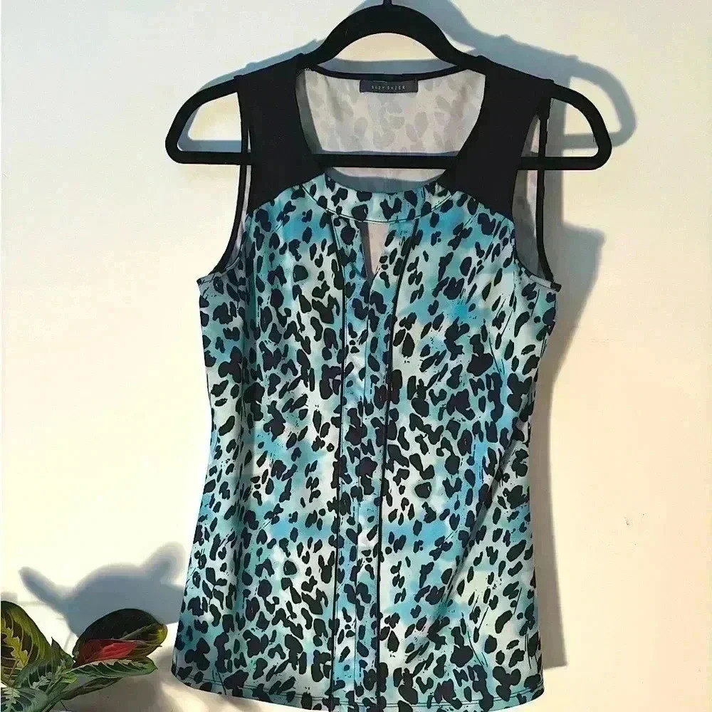 SUZY SHIER blue animal print top